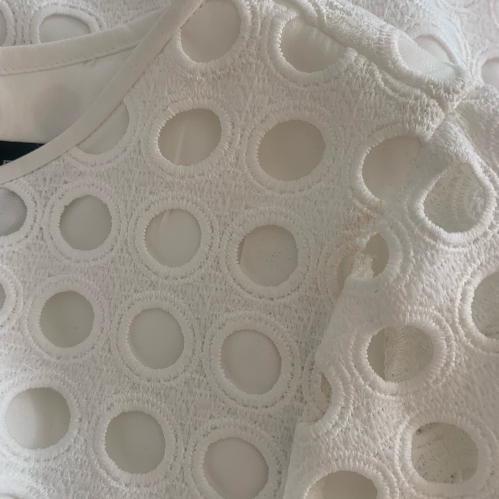 Tahari Circle Eyelet White Lace Shift Dress - Picture 15 of 15